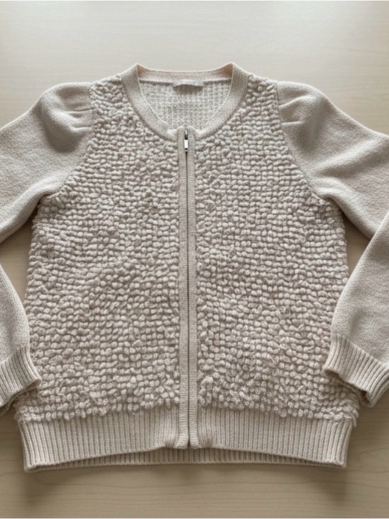 CC Collect Sweaters - CC Collect Ivory Popcorn Knit Wool Blend Zip-Up Cardigan Jacket - Size Free (90)